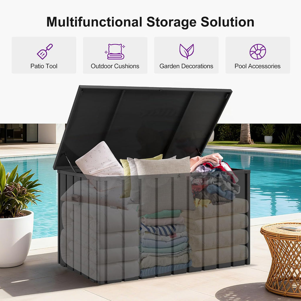 PURPLE LEAF Outdoor Deck Box 120 Gallon Waterproof Lockable Storage Box Container with Lid Deck Organization for Patio Cushions Side Table Pool Accessories Garden Tools, Gray
