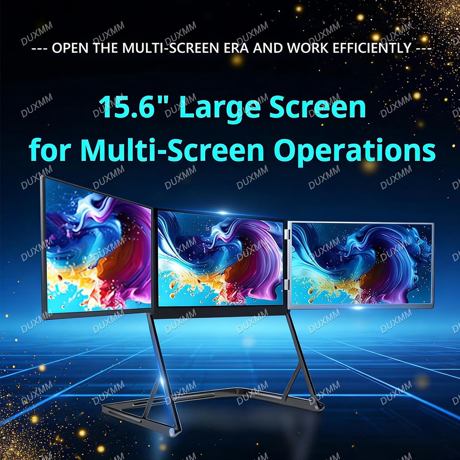 15.6'Laptop Tri-Fold Monitor,1080P FHD IPS Triple Monitor,Type-C/HDMI/USB-C Plug-Play Extended Screen with 360° Rotation Acjustable Viewing Angles, Compatible with Windows and Macos