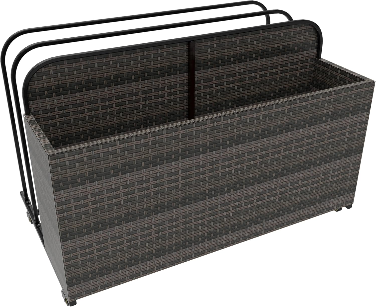 Rolling Poolside Float Storage, Pool Storage Bin, Outdoor Storage Organizer PE Rattan Pool Towel Rack for Floaties, Pool Accessories and Patio furniture Brown