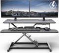VIVO 32 inch Electric Motor Desk Converter, Height Adjustable Riser, Sit to Stand Dual Monitor and Laptop Workstation with Wide Keyboard Tray, Black, DESK-VE32B