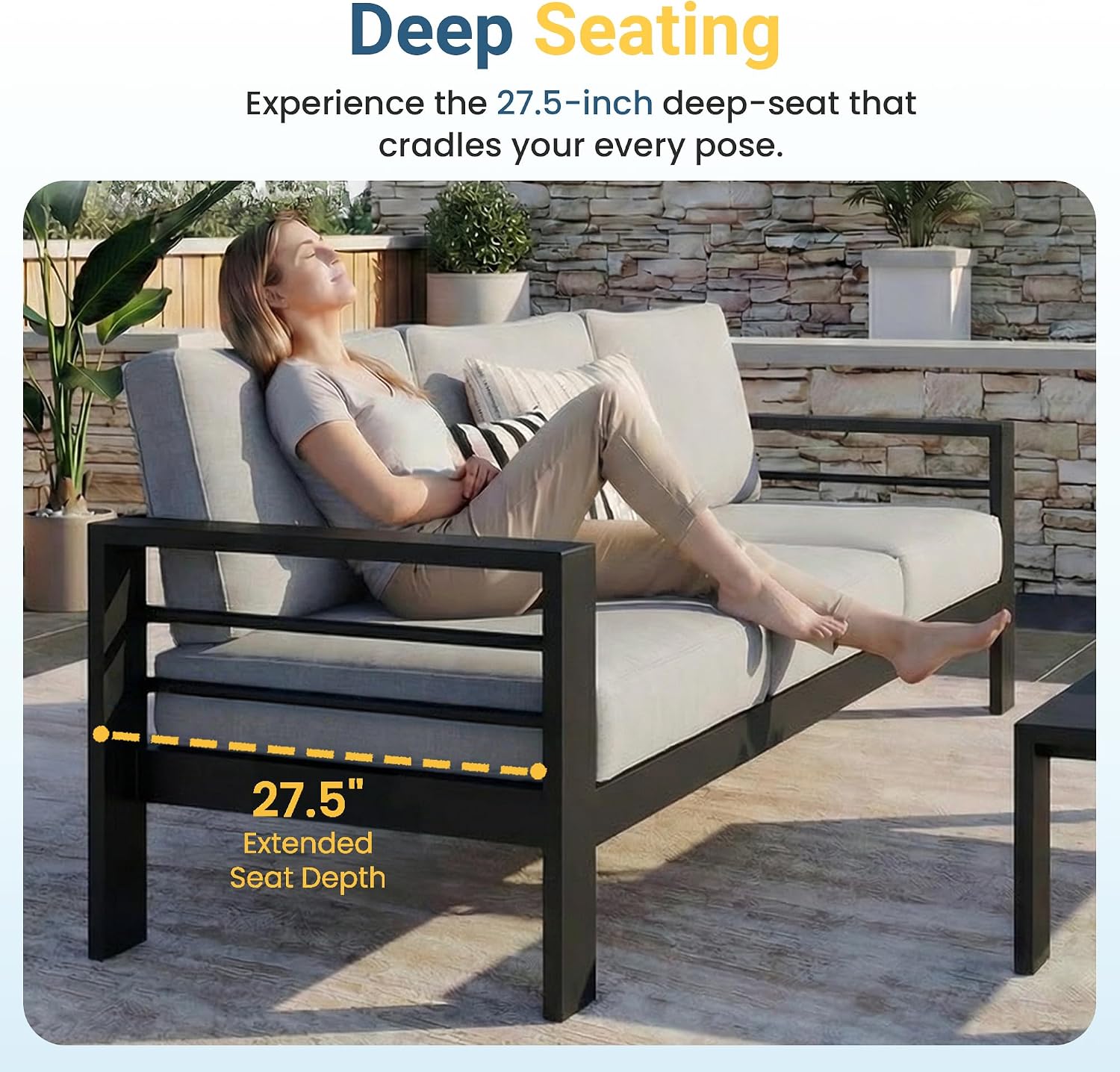 Wisteria Lane Aluminum Patio Furniture Set for All Weather, Oversized Metal Outdoor Furniture Set with 27.5' Deep Seat and 10' Back Cushion, Patio Conversation Sets with Wide armrest, Light Grey