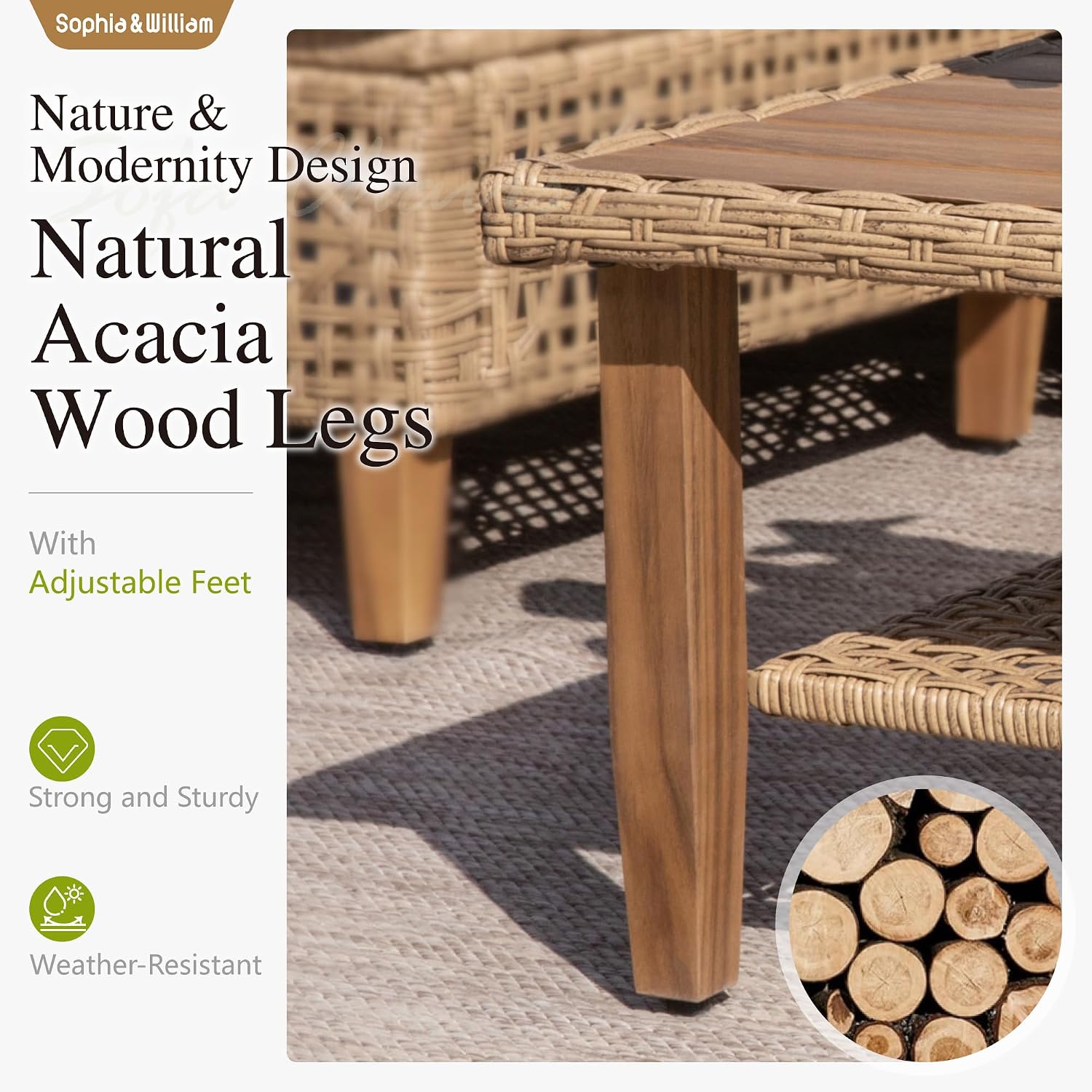 Sophia and William Boho Wicker Patio Furniture Set, Outdoor Rattan Sectional Sets Conversation Set - Weather-Resistant, with Dual Storage Coffee Table Acacia Wood Legs for Garden, Patio & Deck(Blue)
