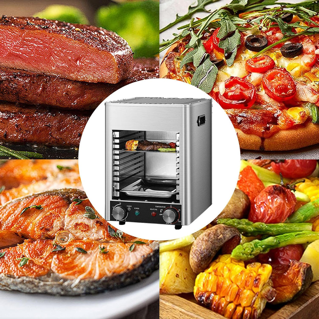Electric Steak Grill, Commercial Indoor Countertop Oven, Adjustable Time Temperature, 800°C Constant Temperature Electric Grill, for Toast, and Broil Chicken, Beef, Pork, and Vegetables,NPJ-003-110V