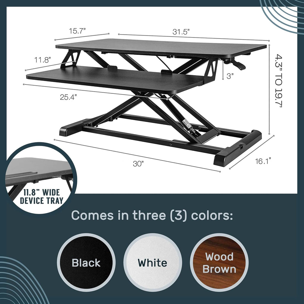 TechOrbits Standing Desk Converter - 32 Inch Adjustable Sit to Stand Up Workstation, Particle Board, Dual Monitor Desktop Riser with Keyboard Tray, for Home Office Laptop, Black 32'