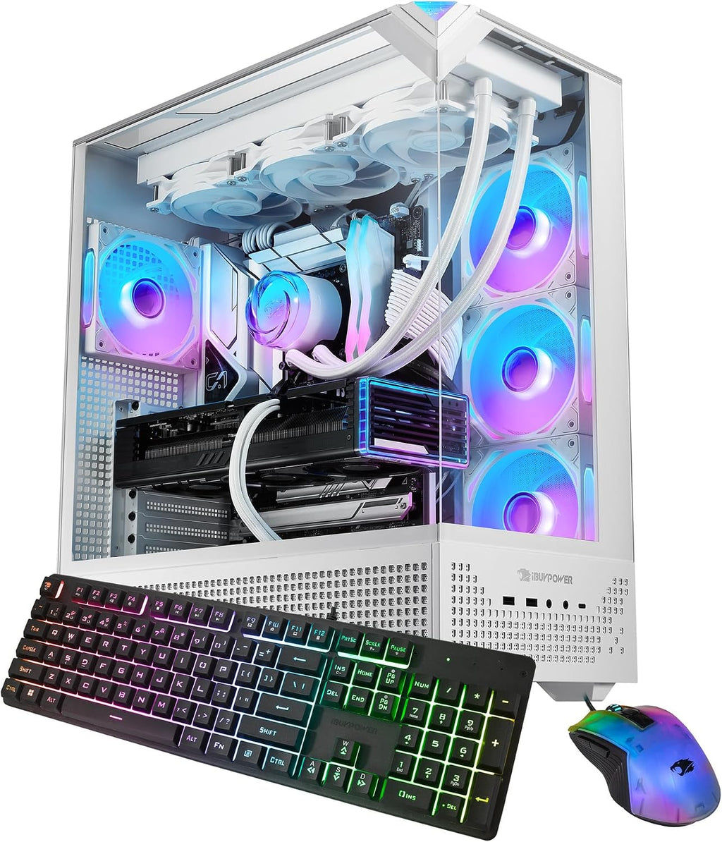 iBUYPOWER Element Pro White Gaming PC Desktop Computer Intel Core i9 14900KF CPU, NVIDIA GeForce RTX 5070Ti 16GB GPU, 32GB DDR5 RGB RAM, 1TB NVMe SSD, Windows 11 Home, Keyboard, Mouse - EPWI9N57T01
