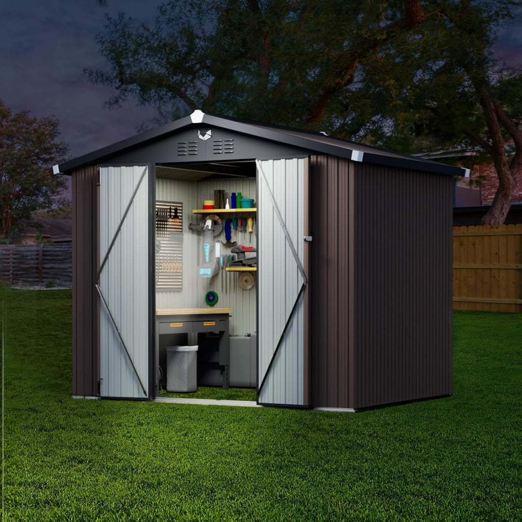 Metal Storage Shed,Outdoor Storage Building 8x6,Large Backyard Shed with Lockable Door,Waterproof Outside Storage Shed