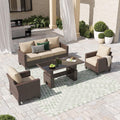 SUNSITT Outdoor Patio Furniture Set 4 Piece Wicker Conversation Set with Lift Coffee Table Sectional Dining Set 3 Seat Sofa Couch with Club Chair, Brown Wicker & Beige Cushion