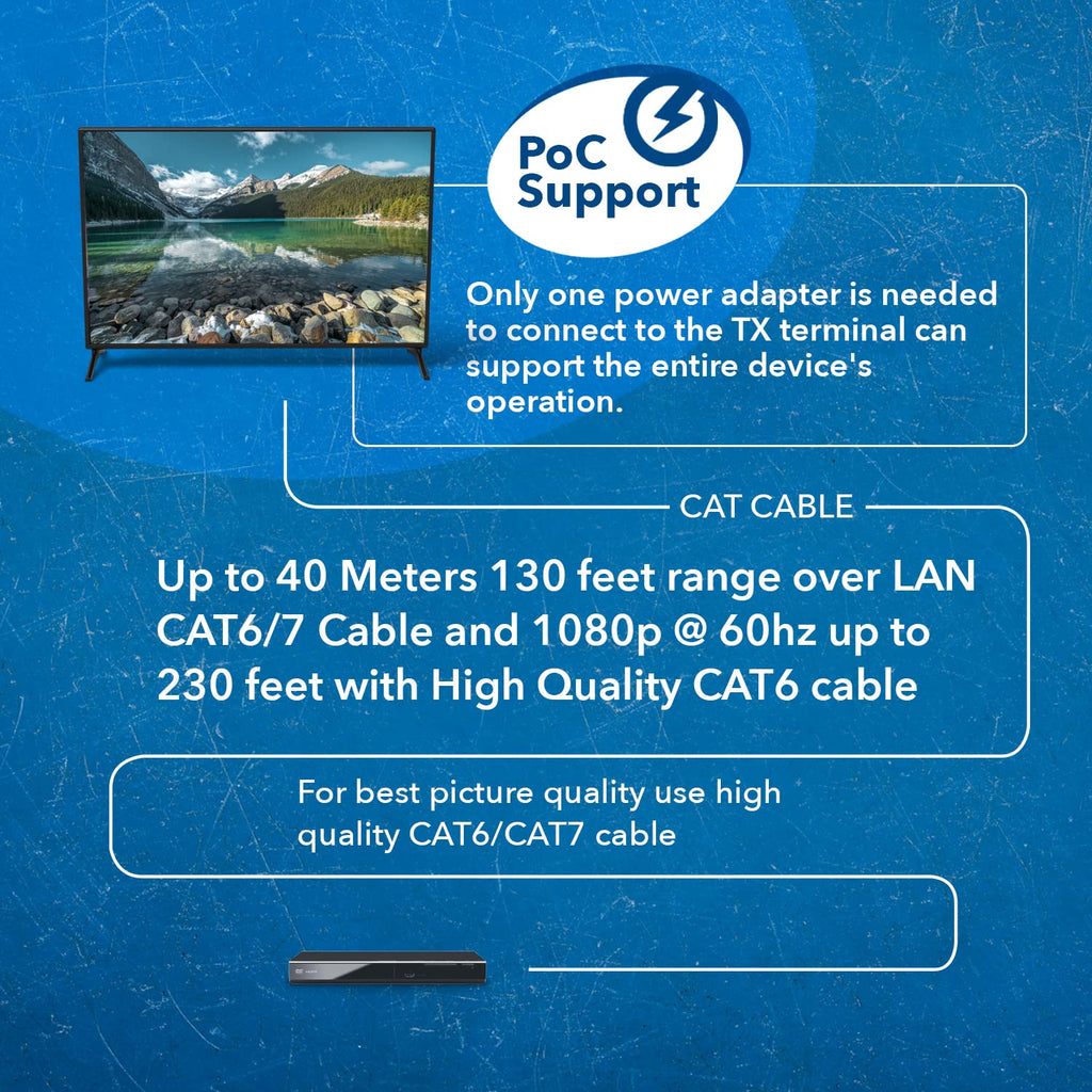 OREI HDMI Over Ethernet Extender up to 230 Feet – 4K@60Hz with Bi-Directional IR, PoC, – 4K HDMI Extender Over Ethernet with HDBaseT Technology for Near Zero Latency