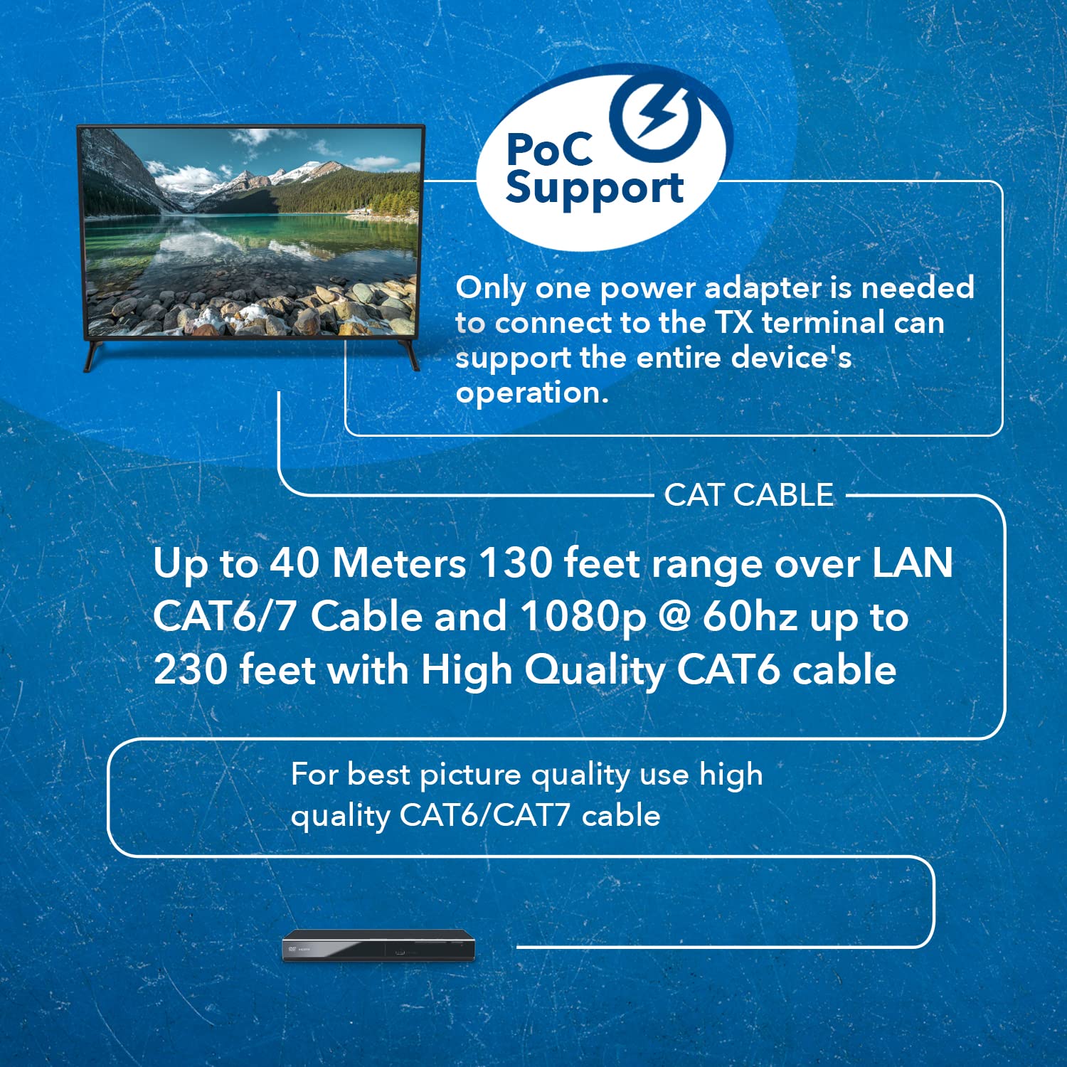 OREI HDMI Over Ethernet Extender up to 230 Feet – 4K@60Hz with Bi-Directional IR, PoC, – 4K HDMI Extender Over Ethernet with HDBaseT Technology for Near Zero Latency