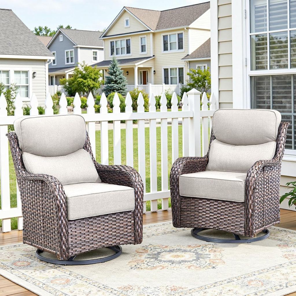 HUMMUH 2PCS Patio Furniture Set with 6-inch Thick Cushion, High Back Outdoor Swivel Rocker Patio Chairs, Wicker Conversation Set for Porch Deck and Poolside (V3)