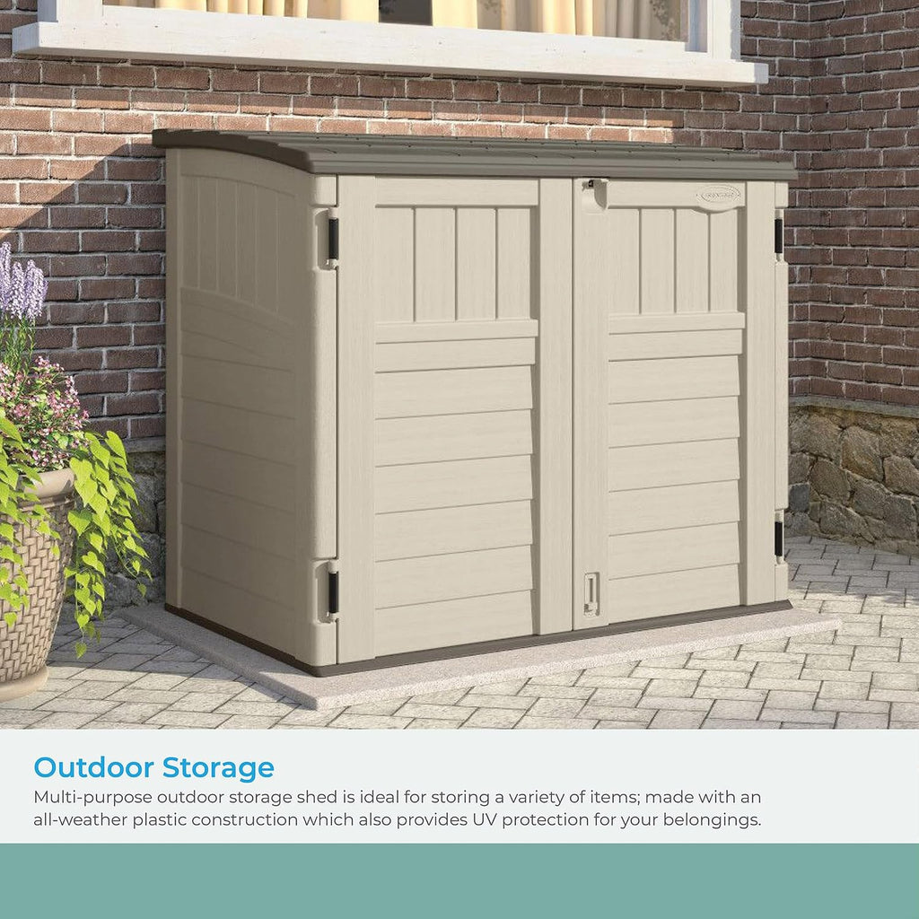 Suncast 4 Pack 34 Cu Ft Capacity Horizontal Outdoor Storage Shed for Garbage Cans, Garden Accessories, Backyard, and Patio Use, Vanilla