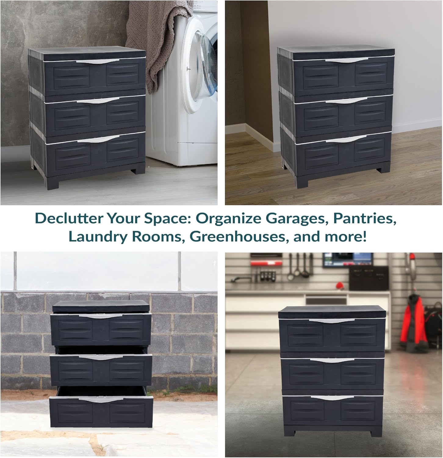Sunnydaze 29.5' H 3-Tier Storage Cabinet with Drawers - Resin Storage Drawers Organizer - for Garage, Office, Home, Laundry Room - Charcoal