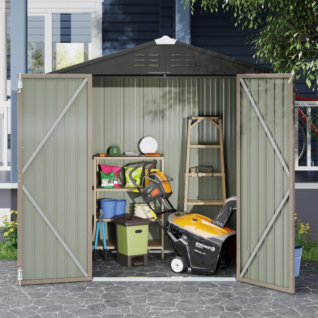 Devoko Outdoor Storage Shed 6 x 4 FT Lockable Metal Garden Shed Steel Anti-Corrosion Storage House with Double Lockable Door for Backyard Outdoor Patio (Brown)