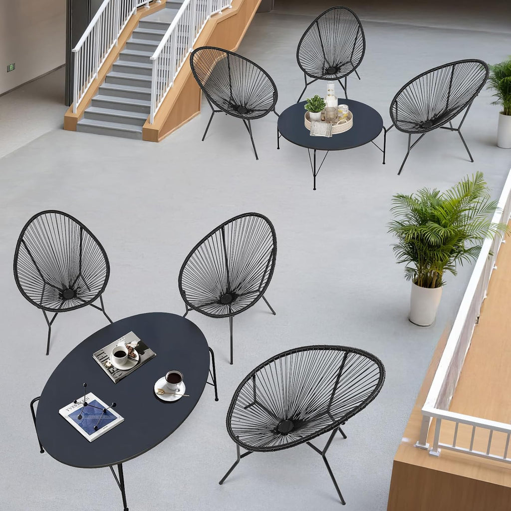 ONBRILL 6-Piece Outdoor Acapulco Chairs Set, Modern Patio Furniture Set, PE Rattan Bistro Set with Steel Frame for Balcony, Lawn, Porch and Garden, Black