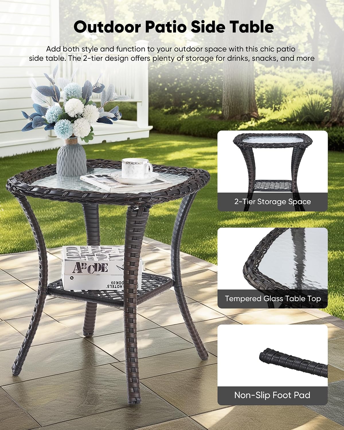 HUMMUH 3PCS Patio Furniture Set with 6-inch Thick Cushion, High Back Outdoor Swivel Rocker Patio Chairs, Wicker Conversation Set for Porch Deck and Poolside(V3)