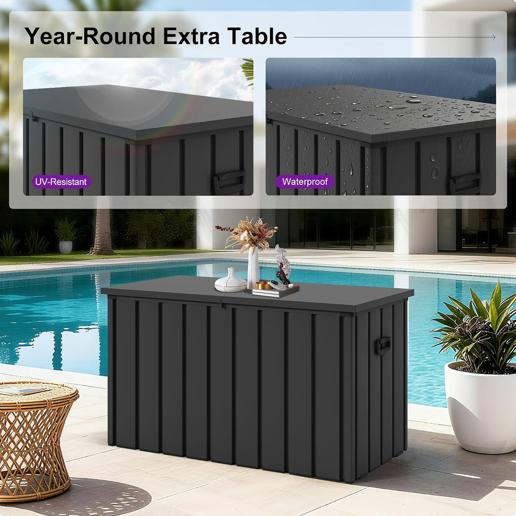 PURPLE LEAF Outdoor Deck Box 120 Gallon Waterproof Lockable Storage Box Container with Lid Deck Organization for Patio Cushions Side Table Pool Accessories Garden Tools, Gray