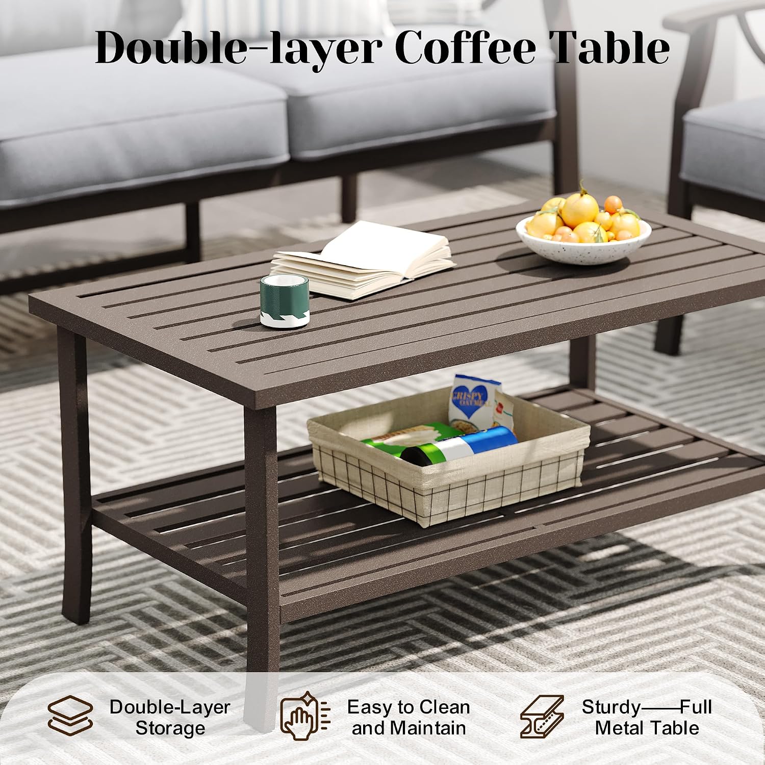 FansaFurn 4-Piece Outdoor Patio Furniture Set, Outdoor Metal Sectional Furniture with Cushions, Outdoor Conversation Seating Set with Coffee Table for Deck, Backyard, Garden, Balcony, Grey