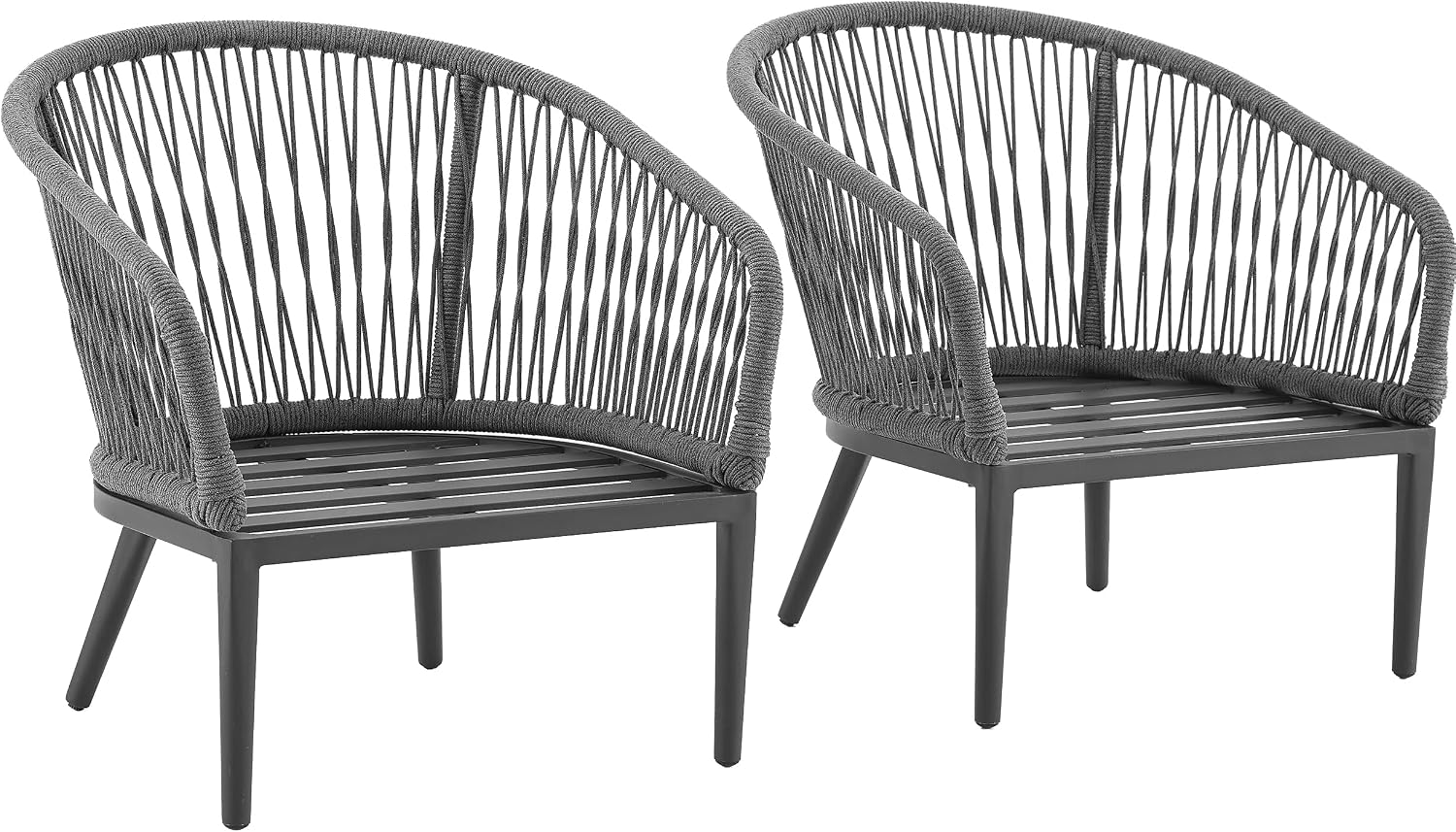 Crosley Furniture Dover 2-Piece Indoor Outdoor Chair Set, Patio Chairs for Conversation, Porch, Deck, Matte Black with Charcoal Cushions
