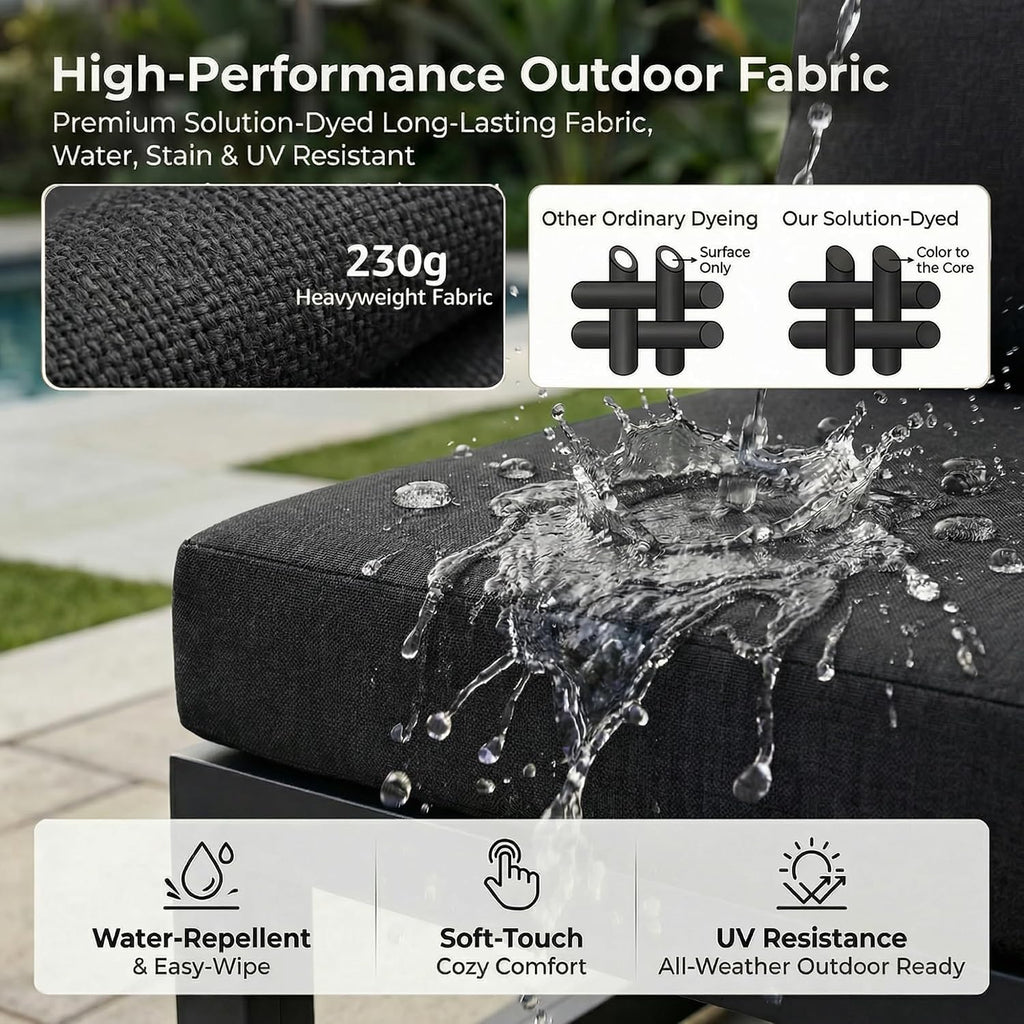 NICESOUL 8 Piece Modern Aluminum Patio Furniture Set Deep Seated, Extra Wide Modular Outdoor Sectional for 6 People, 500 lbs Heavy Duty L-Shaped Oversized Sofa Couch for Outside Backyard, Ember Black