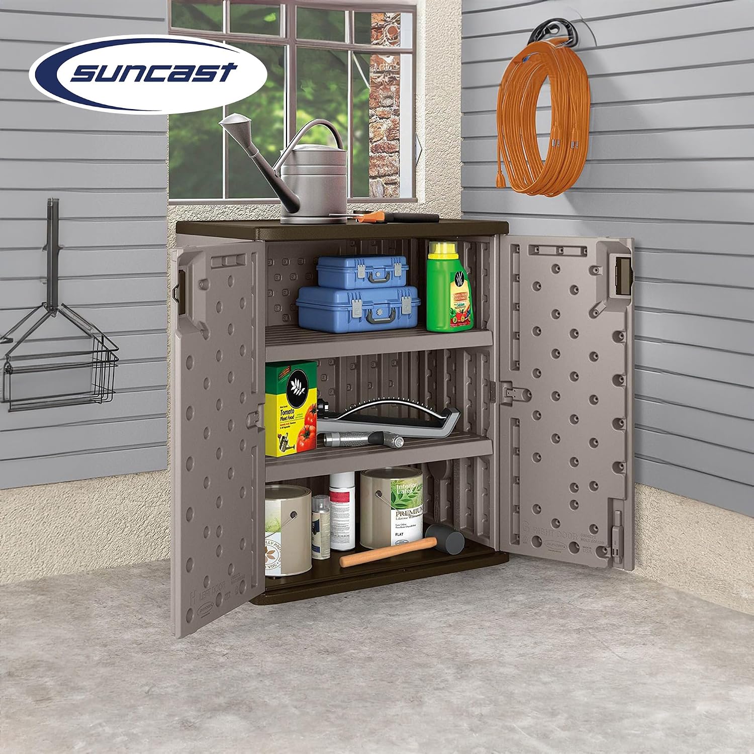 Suncast 36' Resin Base Garage Storage Cabinet, Platinum, Made in the USA