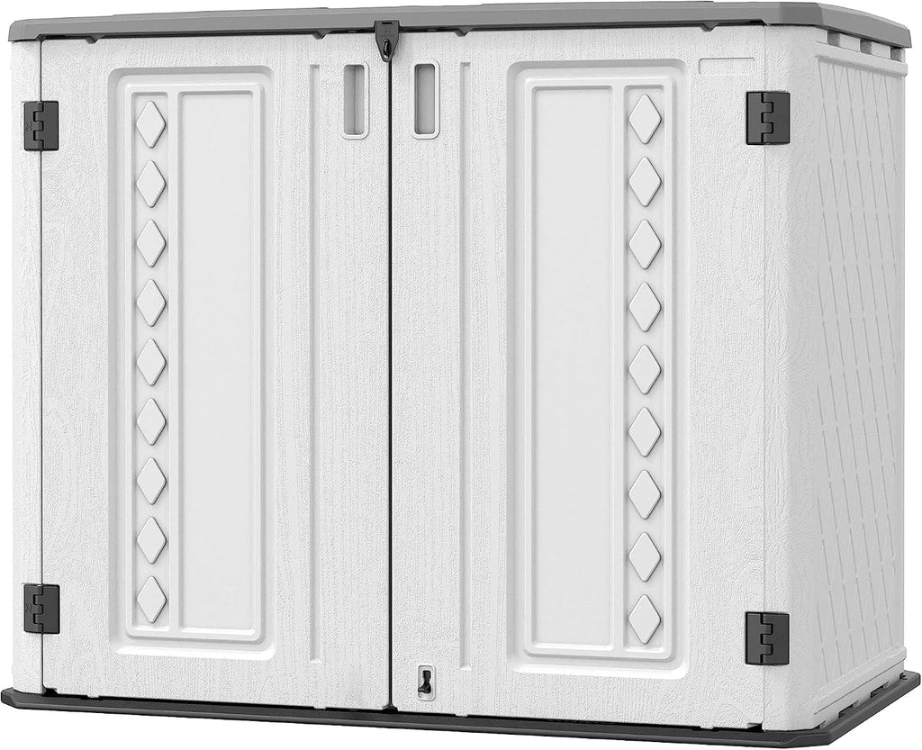 Mrosaa Horizontal Outdoor Storage Shed, 34 Cu.ft Outdoor Storage Cabinet Waterproof for Garden/Backyard/Home/Pool, Lockable (Off White)