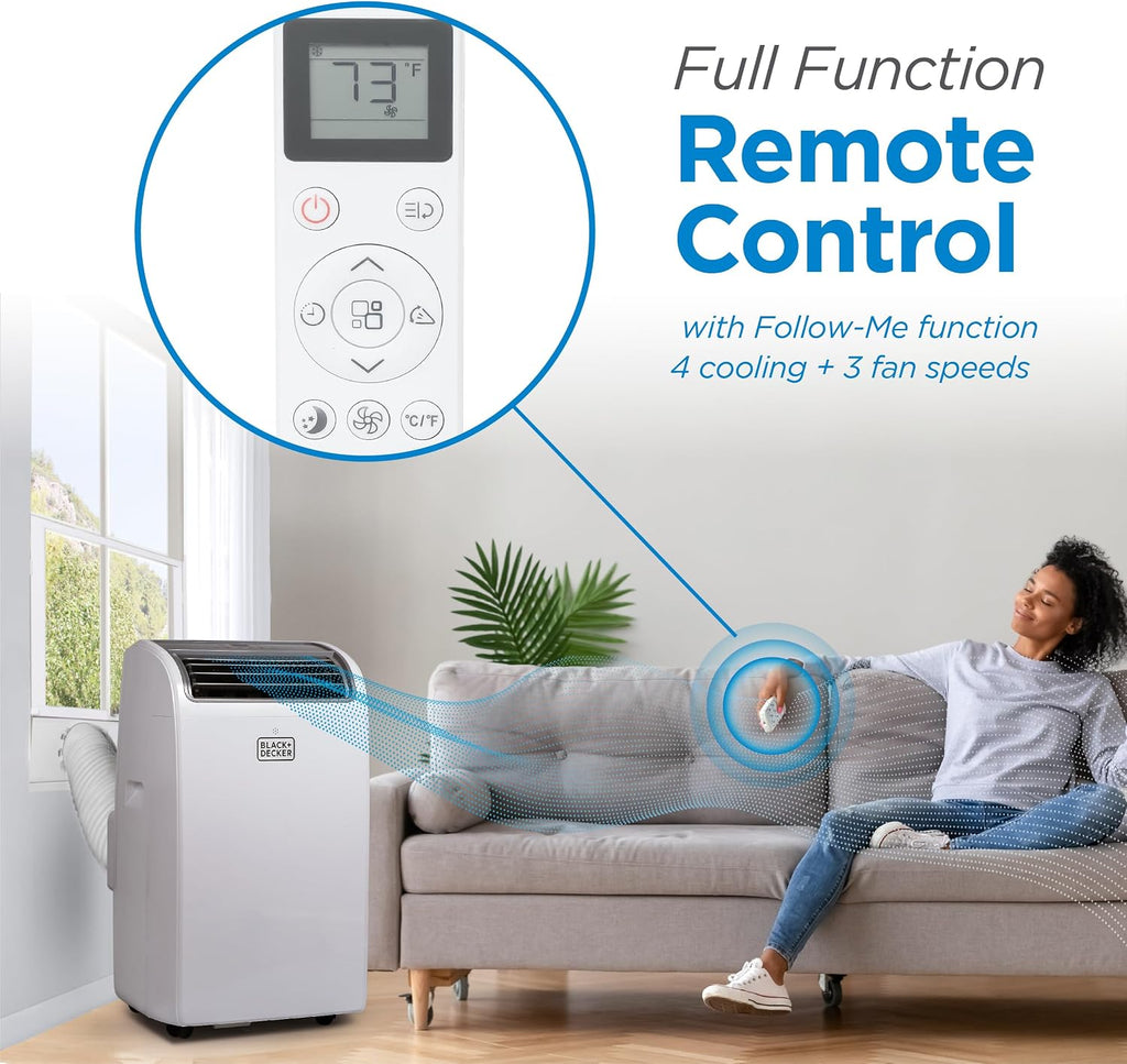 BLACK+DECKER Smart Portable Air Conditioner, 14,000 BTU for Rooms up to 700 Sq. Ft., Smart Portable AC with Follow Me Remote and Window Kit, BPACT14WT, White