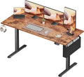 Korfile Electric Standing Desk, Sit to Stand Up Computer Desk with Storage Bag, Height Adjustable, Memory Presets for Home Office Gaming Workstations, 55 inch Study Table, Rustic Brown