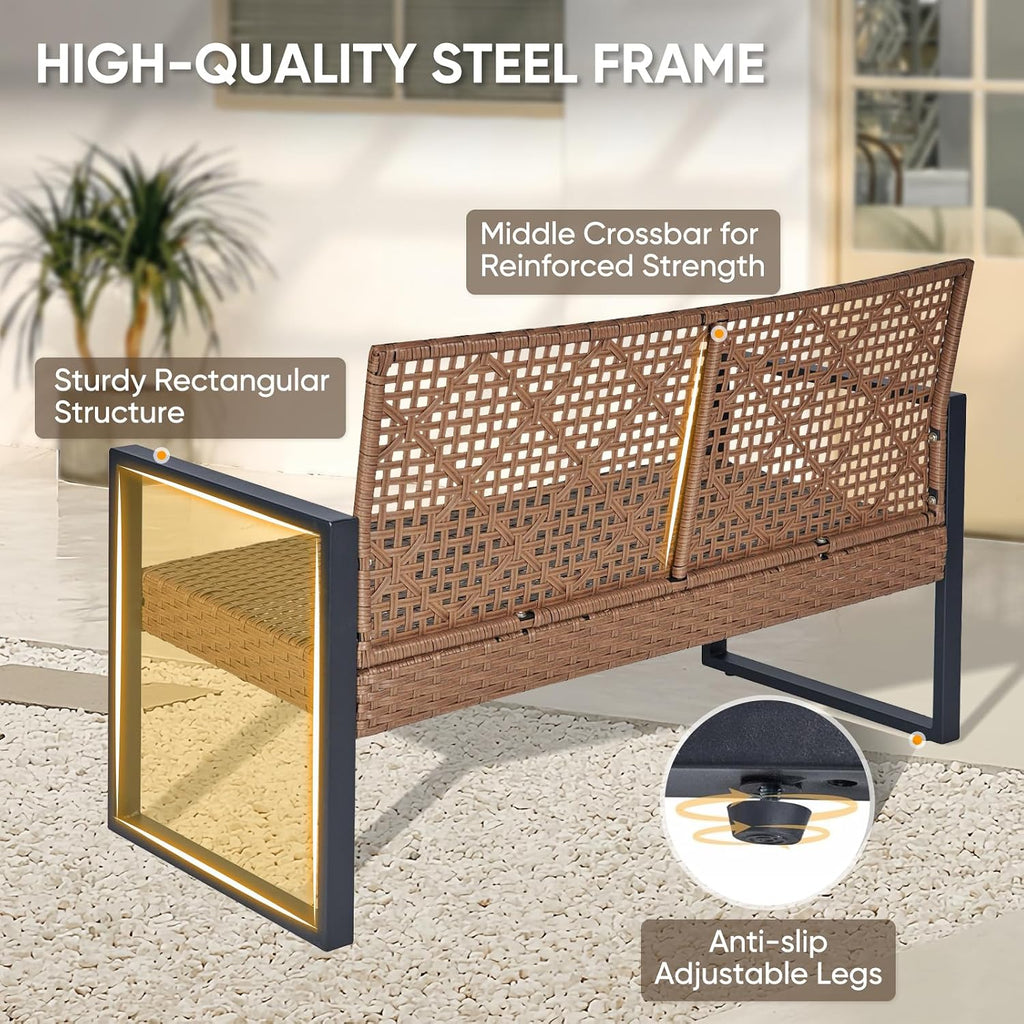 COOS BAY Haven Lounge 4 Piece Rattan Patio Furniture Set, Outdoor Wicker Patio Conversation Set for Balcony & Backyard, Light Brown/Black