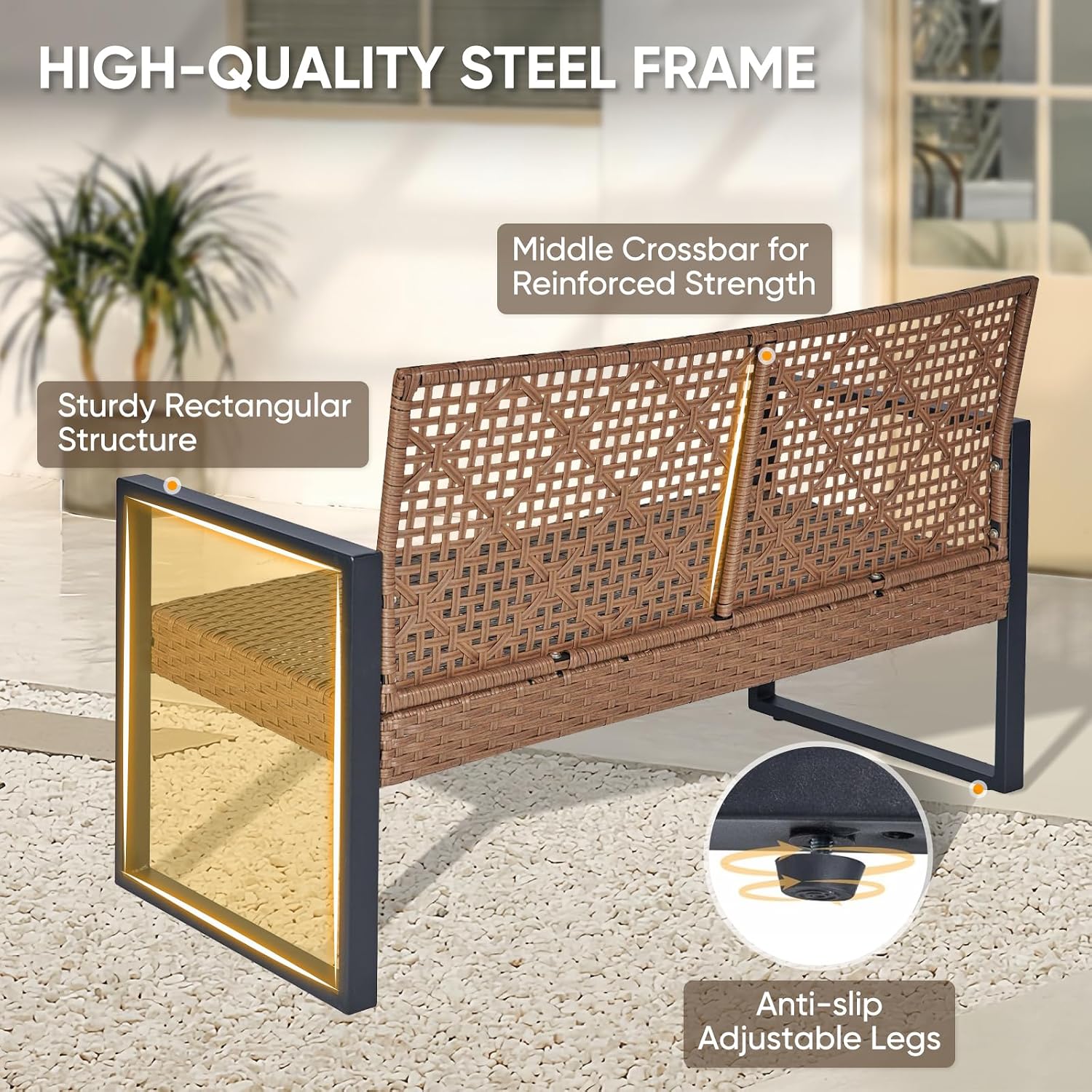 COOS BAY Haven Lounge 4 Piece Rattan Patio Furniture Set, Outdoor Wicker Patio Conversation Set for Balcony & Backyard, Light Brown/Black