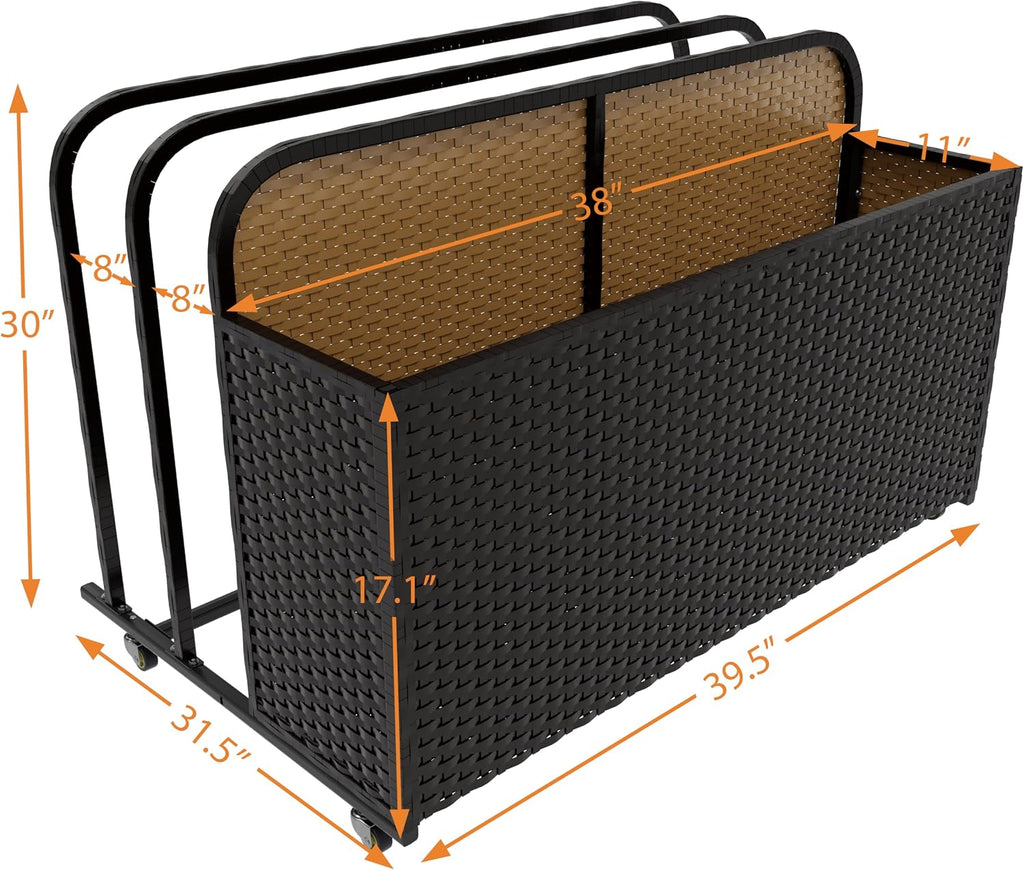 Rolling Poolside Float Storage, Pool Storage Bin, Outdoor Storage Organizer PE Rattan Pool Towel Rack for Floaties, Pool Accessories and Patio furniture Brown