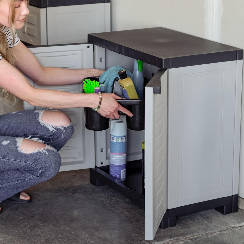 Sunnydaze 25.5' H Resin Garage Storage Cabinet - Garage Cabinet with Adjustable Shelf - Freestanding Utility Storage for Laundry Room, Office, Basement - Gray