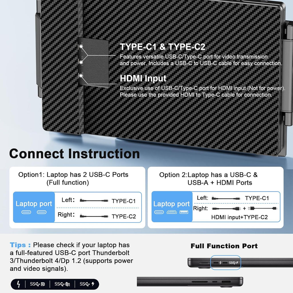 S3 Laptop Screen Extender, 14'' Triple Portable Monitor for Laptops Plug and Play, 1080P FHD IPS Laptop Monitor Extender for 13''-16.5'' Laptops Compatible with Windows, Chrome, Switch