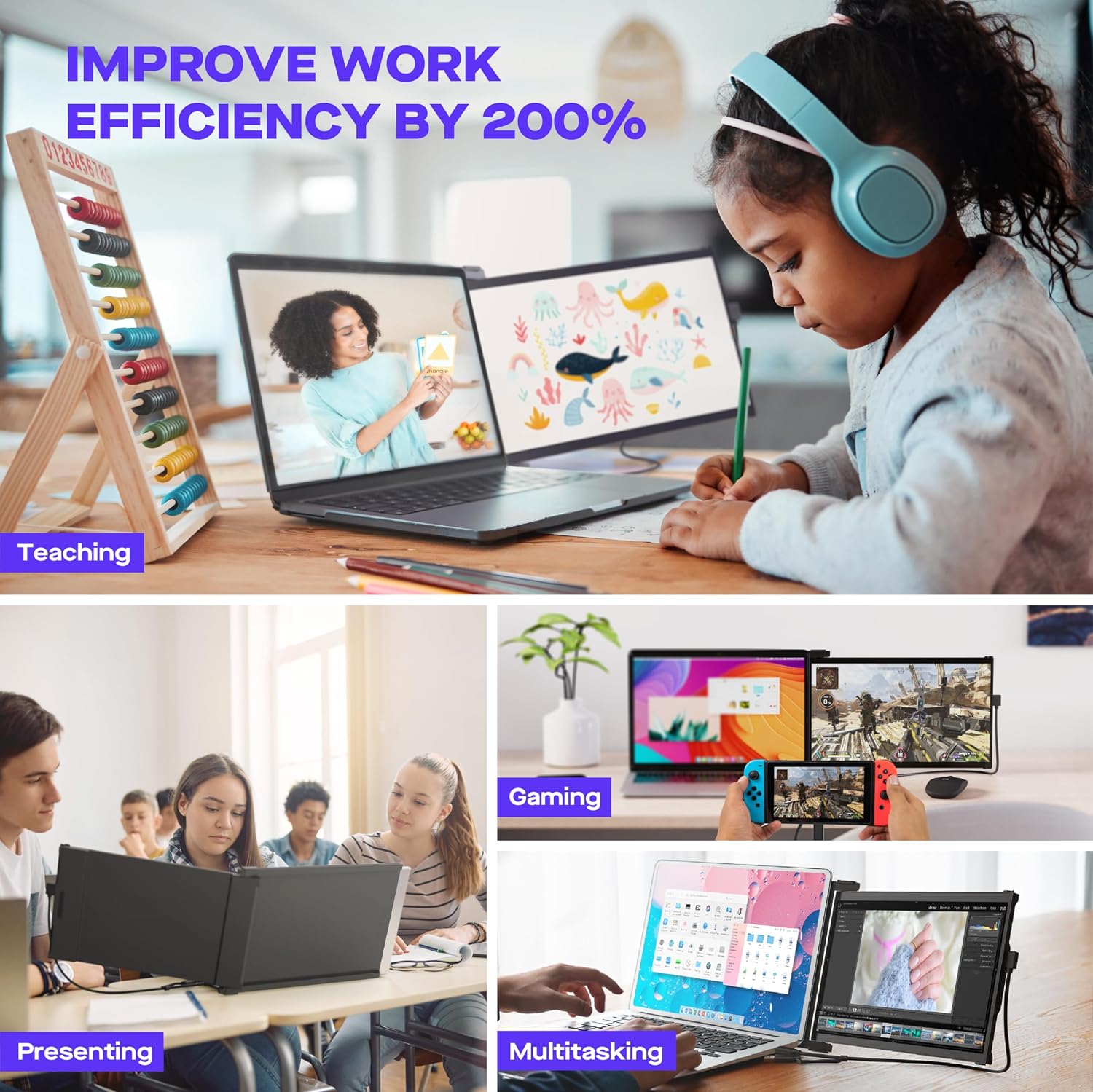New Mobile Pixels Nexus 13.3' Portable Laptop Monitor, USB Type-C/USBA/HDMI Plug and Play Laptops Screen Extender, Ultra-Thin FHD 1080P Monitor, Compatible with Windows/Mac/Android/Switch