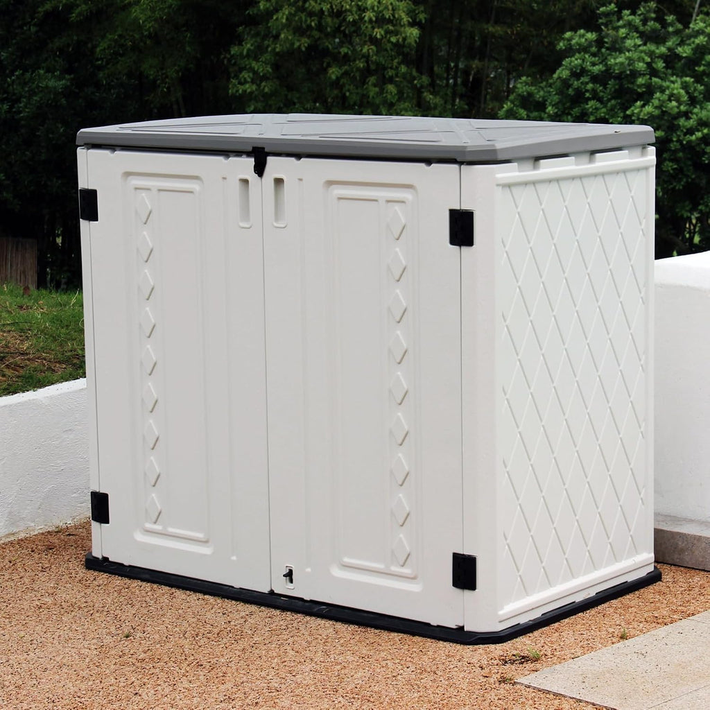 Mrosaa Horizontal Outdoor Storage Shed, 34 Cu.ft Outdoor Storage Cabinet Waterproof for Garden/Backyard/Home/Pool, Lockable (Off White)