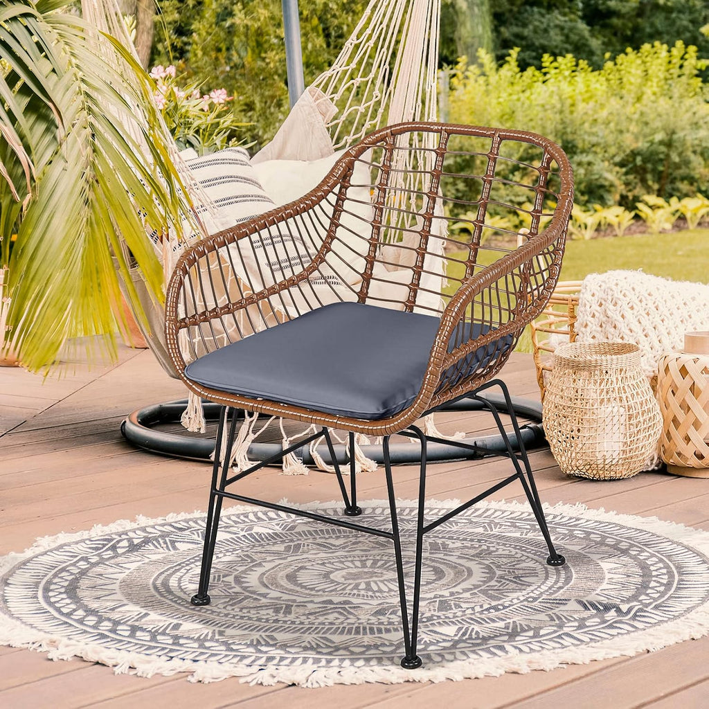 COSTWAY 3 Pieces Patio Bistro Set, Outdoor Rattan Conversation Seating Chair Set with Coffee Table & Soft Cushions, Indoor Wicker Furniture Set for Garden, Balcony, Porch, Pool, Gray