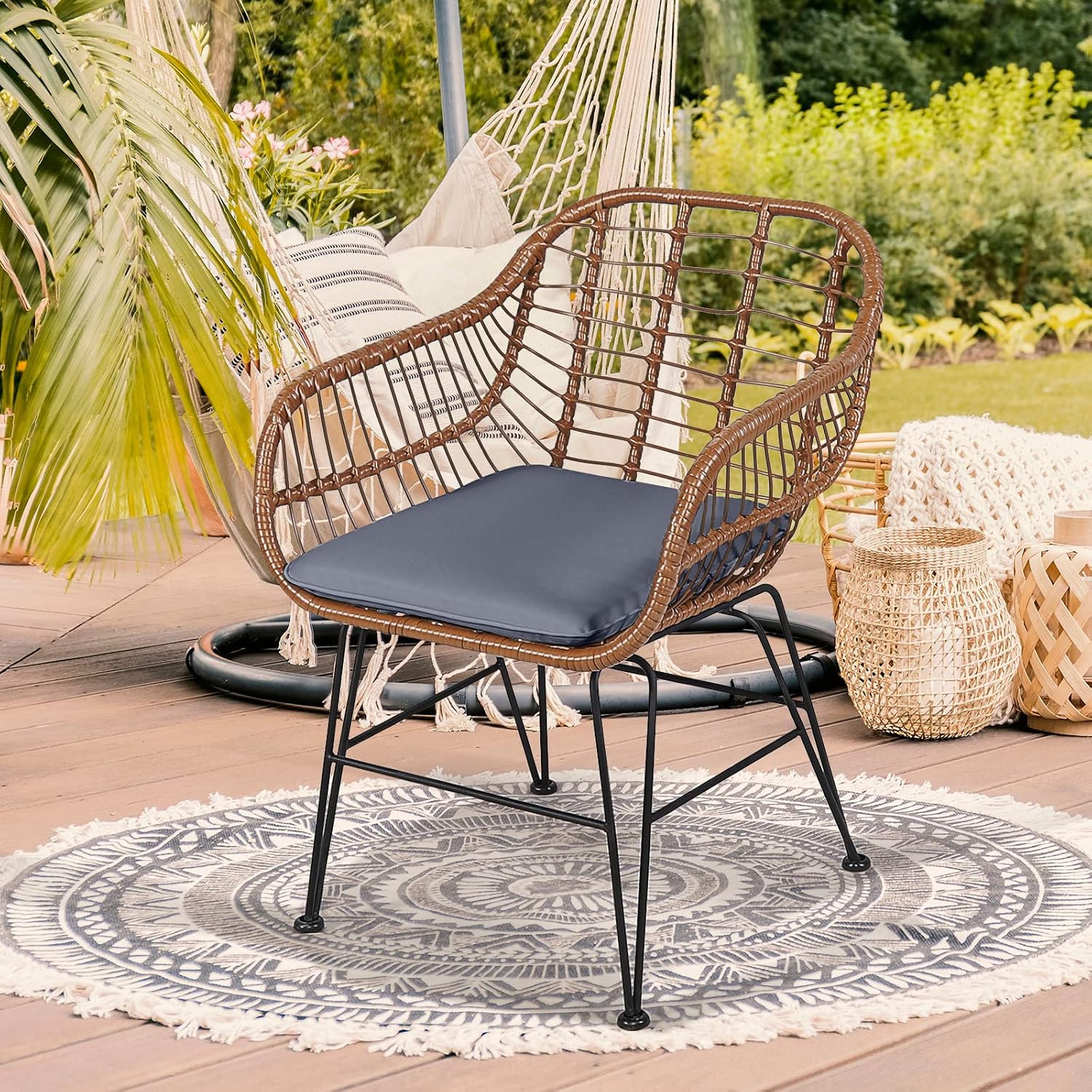 COSTWAY 3 Pieces Patio Bistro Set, Outdoor Rattan Conversation Seating Chair Set with Coffee Table & Soft Cushions, Indoor Wicker Furniture Set for Garden, Balcony, Porch, Pool, Gray