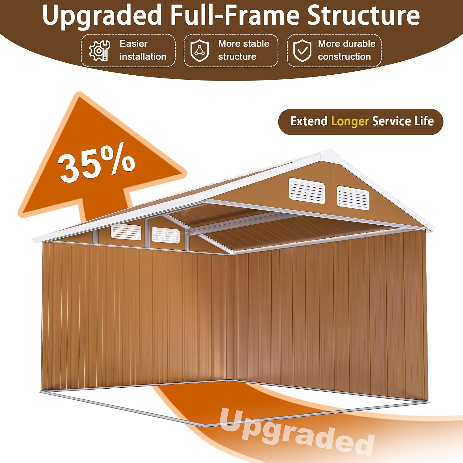 YOPTO 8X10 FT Metal Sheds & Outdoor Storage,Waterproof Large Backyard Shed House W/Windows and Sliding Door,Heavy-Duty Tool Organization with Sloped Roof & Vents,for Garden Pet House,Brown