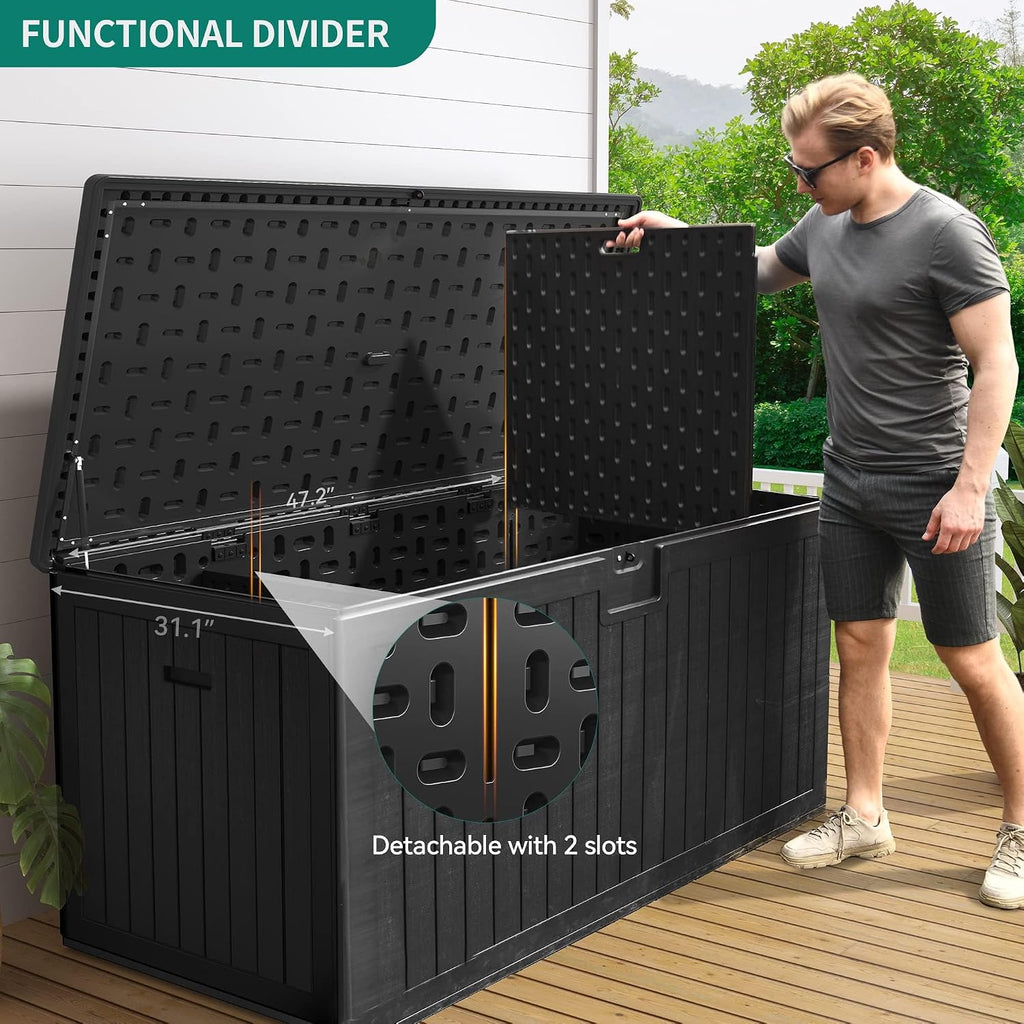 YITAHOME XXL 260 Gallon Large Deck Box,Outdoor Storage for Patio Furniture Cushions,Garden Tools with Flexible Divider,Waterproof,Lockable (Black)