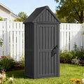 Outdoor Resin Storage Shed, Outdoor Storage Cabinet Waterproof with Hooks and Lock Ring, Multifunctional Storage Shed with Floor and Removable Shelves, All Weather Tool Shed for Patio, Lawn, Gray