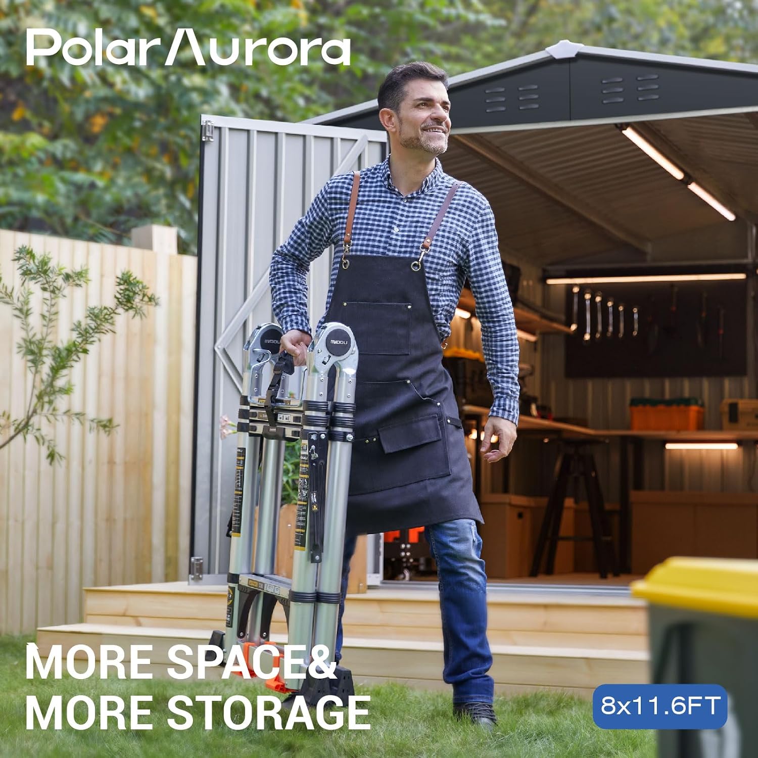 Polar Aurora 8x11.7 FT Outdoor Storage Shed, Metal Garden Shed with Updated Frame Structure, Tool Sheds for Backyard Garden Patio Lawn Black