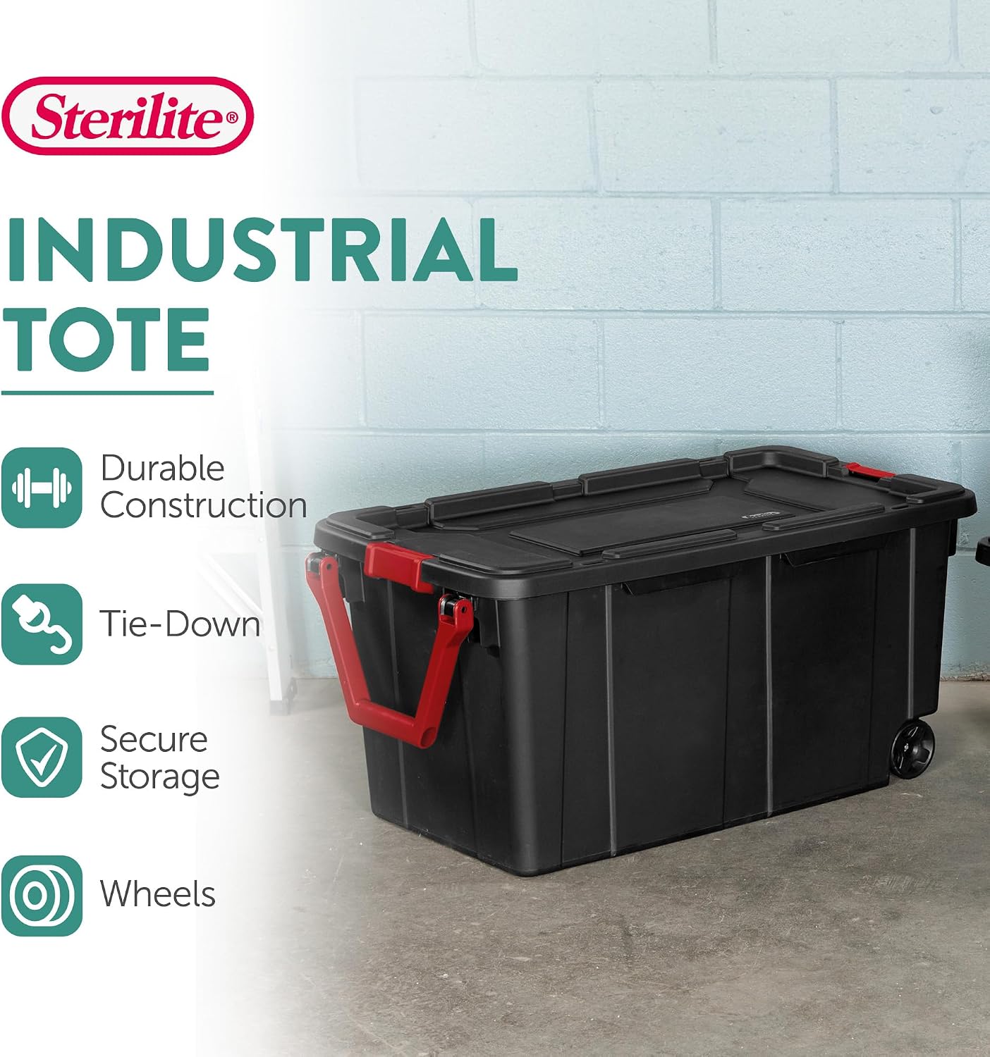 Sterilite Tote IND Wheeled Black 40GA 14699002