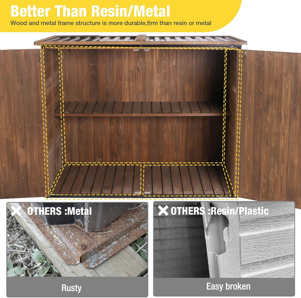 Aivituvin Outdoor Storage Cabinet Trash Can Storage Shed Upgraded with Metal Frame for Garbage Can, Gardening Tools and Accessories 50' L x 27.6' D x 41' H