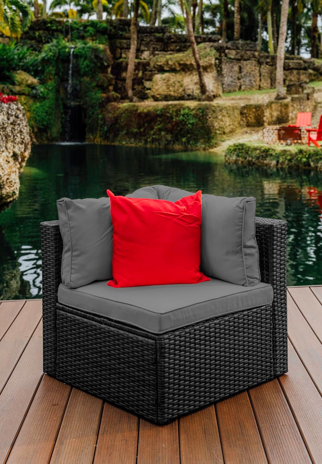 Nestl Outdoor Sectional Patio Furniture Set – 5 Piece Outdoor Patio Furniture Set with Outdoor Couch and Sectional Seating - Black with Charcoal Grey Cushions