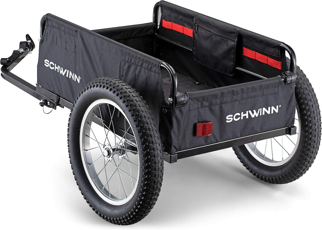 Schwinn Porter Bike Cargo Trailer, Holds up to 100 lb, Universal Coupler, Folding Frame, Quick-Release Wheels, 16-Inch Air-Filled Tires, Interior D-Rings, Schwinn Bike Trailer for Carrying Cargo