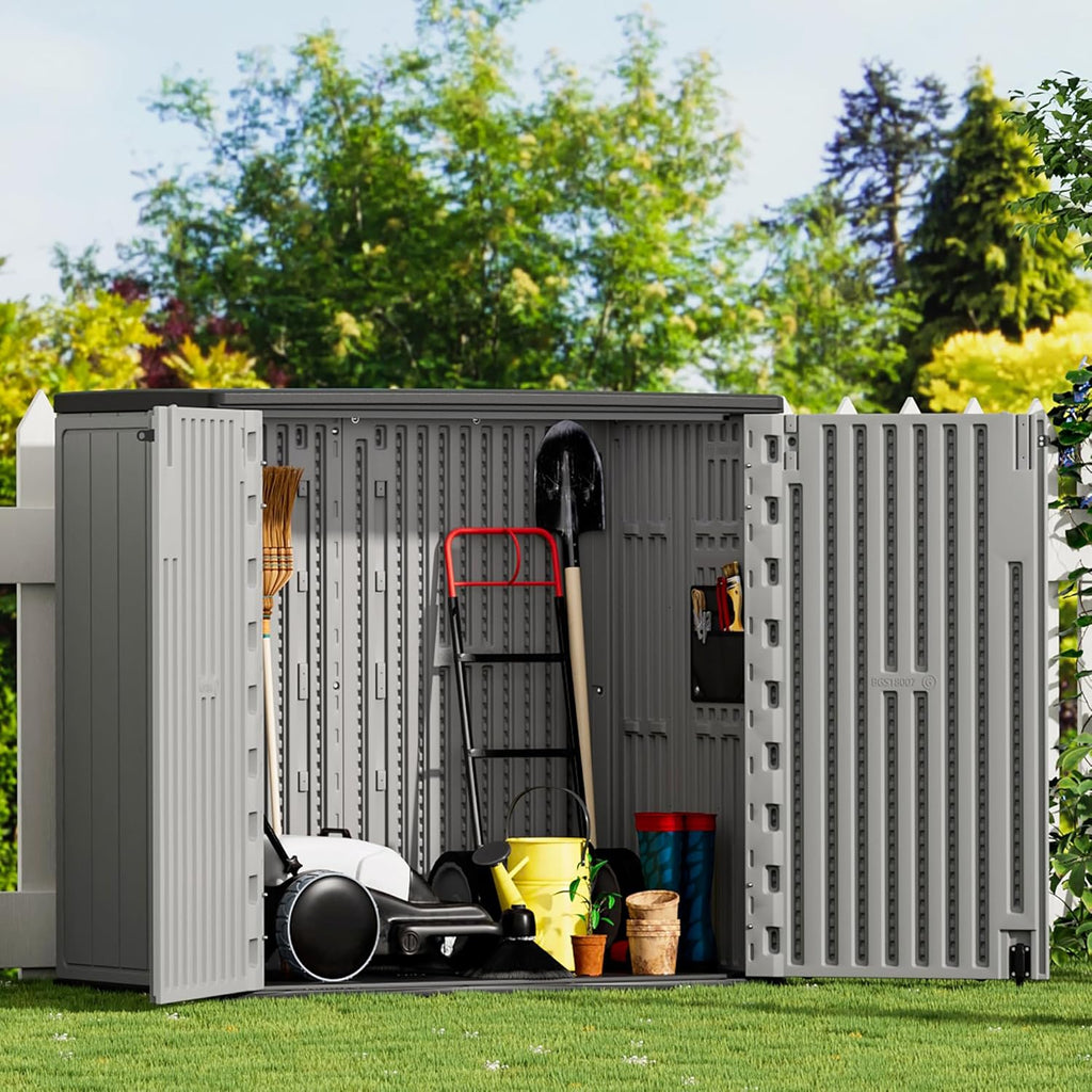 Mrosaa Large Outdoor Storage Box,Resin Sheds&Outdoor Storage Waterproof/Lockable,Outdoor Storage Cabinets for Balcony,Garage,Backyard (37Cu.ft-Pale Grey)