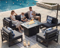 NICESOUL 7 Piece Modern Aluminum Outdoor Furniture Set with Fire Pit Propane/Gas, 29 inch Deep Wide Seat, All Weather Patio Conversation Set, L Shaped Modular Sectional Sofa for Backyard, Dark Gray