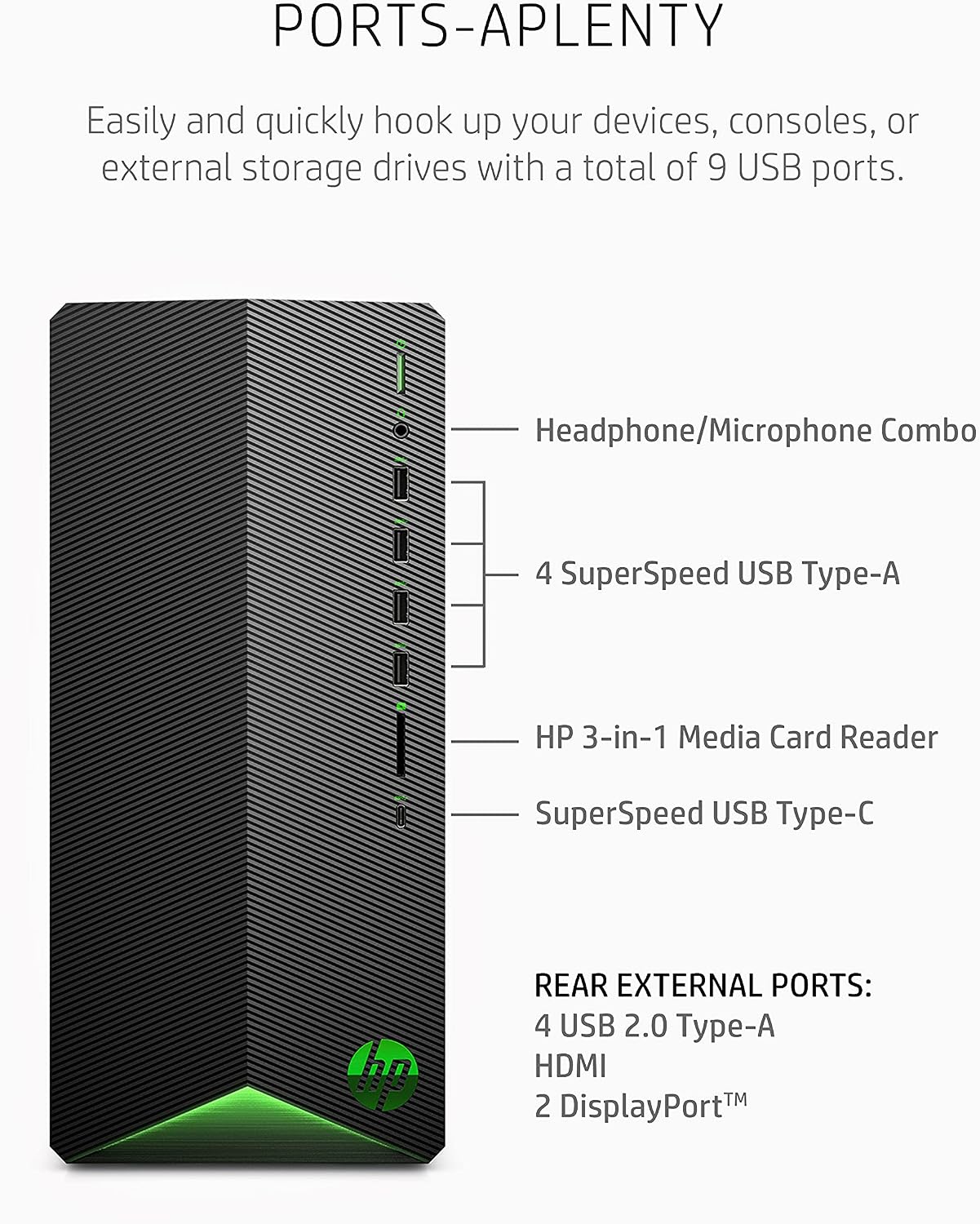 HP Pavilion Gaming Desktop, AMD Radeon RX 5500, AMD Ryzen 3 5300G Processor, 8 GB RAM, 512 GB SSD, Windows 11 Home, 9 USB Ports, Keyboard and Mouse Combo, Pre-Built PC Tower (TG01-2022, 2022)