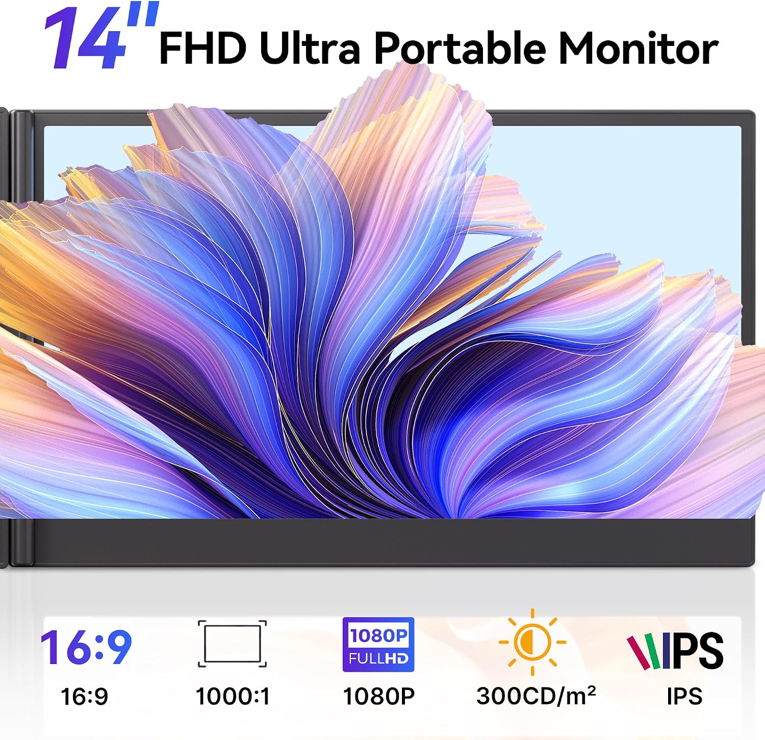 Laptop Screen Extender - 14' FHD IPS 1080P Dual Portable Monitor for 13.3'-17.3' Laptop USB-C/USB-A/HDMI Monitors Display Travel Work Monitor Extender for Mac Windows