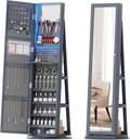 360° Rotating LED Jewelry Armoire with Lockable,3 Color Dimmable Full Length Mirror with Makeup Tray,Jewelry Organizer Cabinet with Back Storage Shelves