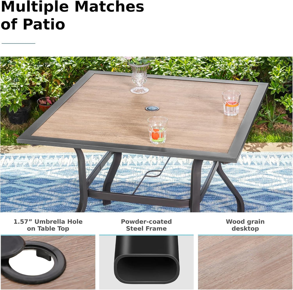 MFSTUDIO Outdoor Dining Set for 4, Patio Table and Chairs Set with Umbrella Hole, Metal Patio Dining Set for Deck/Backyard/Poolside/Garden